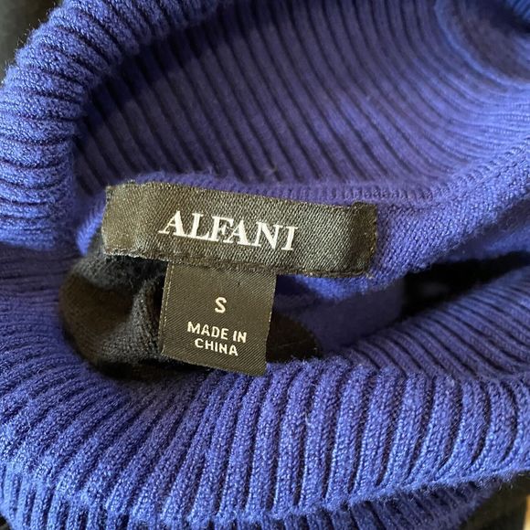 Alfani‎ Black Blue Grey Colorblock Asymmetrical Hem Turtleneck Poncho Sweater Sm - Picture 6 of 13